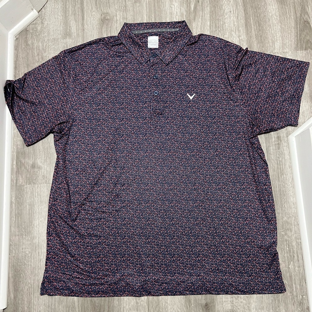 Callaway Golf‎ Polo w/ red & steel blue pattern, EUC, men’s XXL
